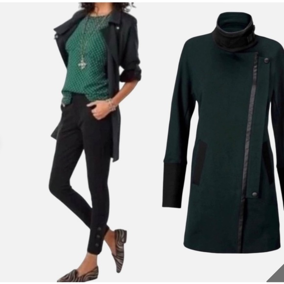 Cabi Renaissance Jacket Zipper Faux Leather Detail Emerald Green Womens Small - Picture 1 of 9
